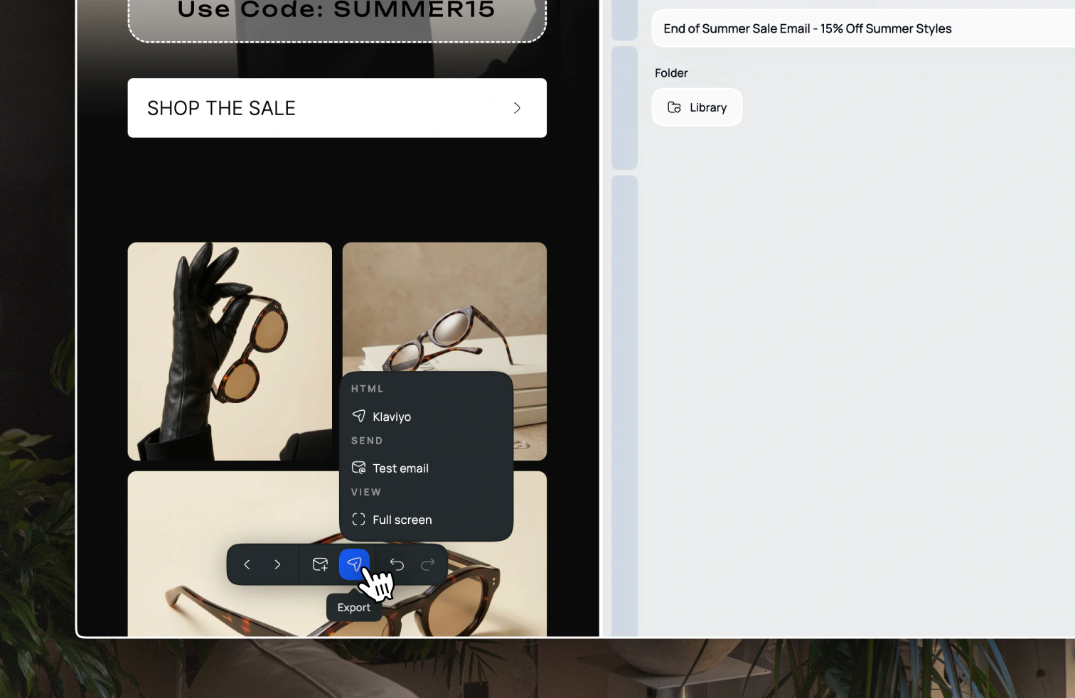 Screenshot of Export in the toolbar