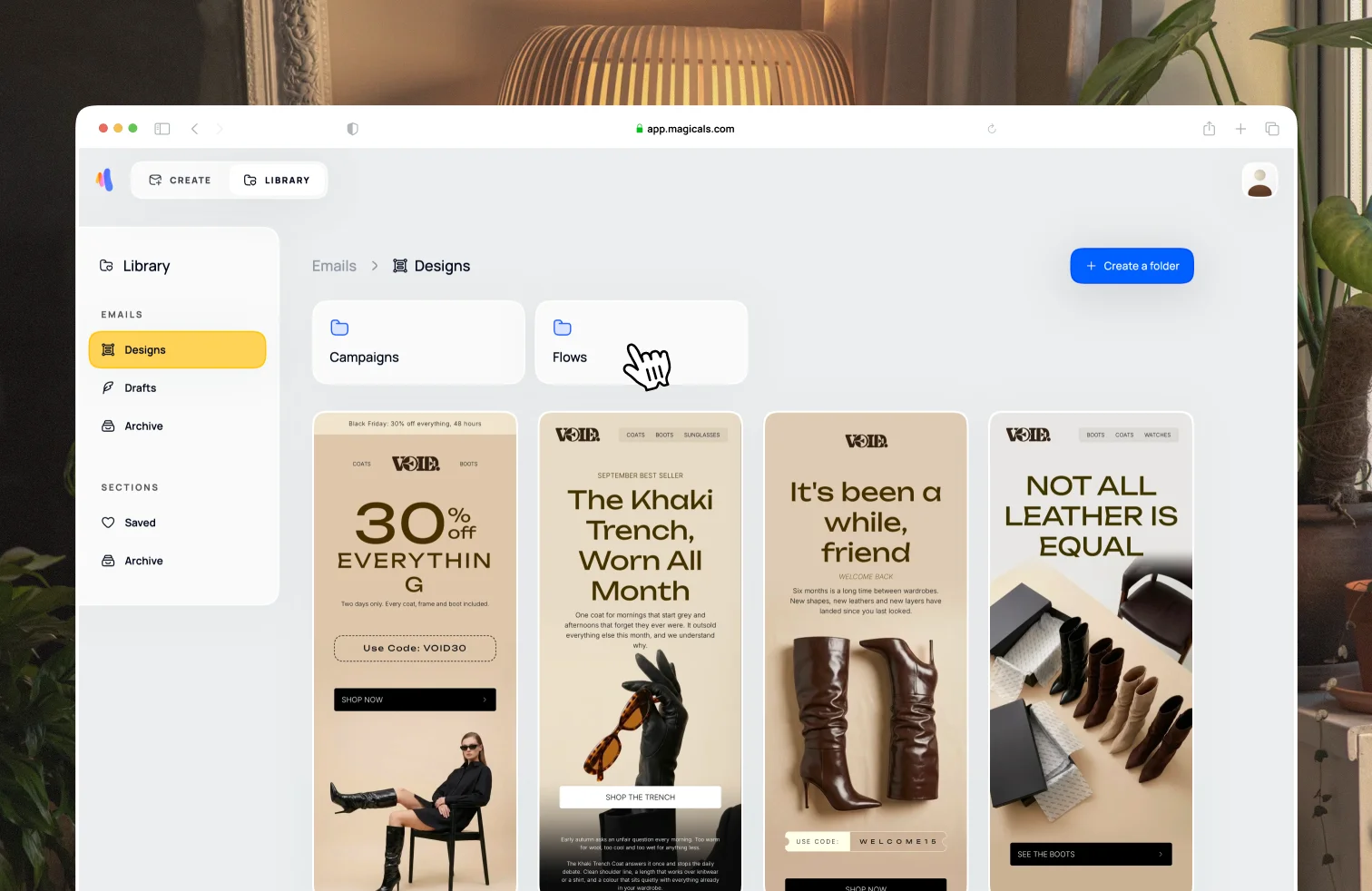 Screenshot of folders on the Library page